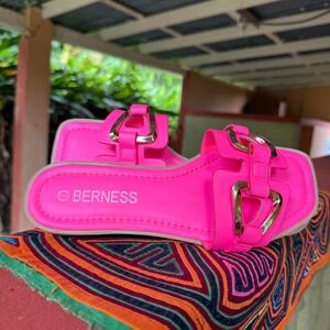 2 FOR‎ $20 DEAL / Hot Pink Square Toe Slides Womens Size 7 Sandals Summer